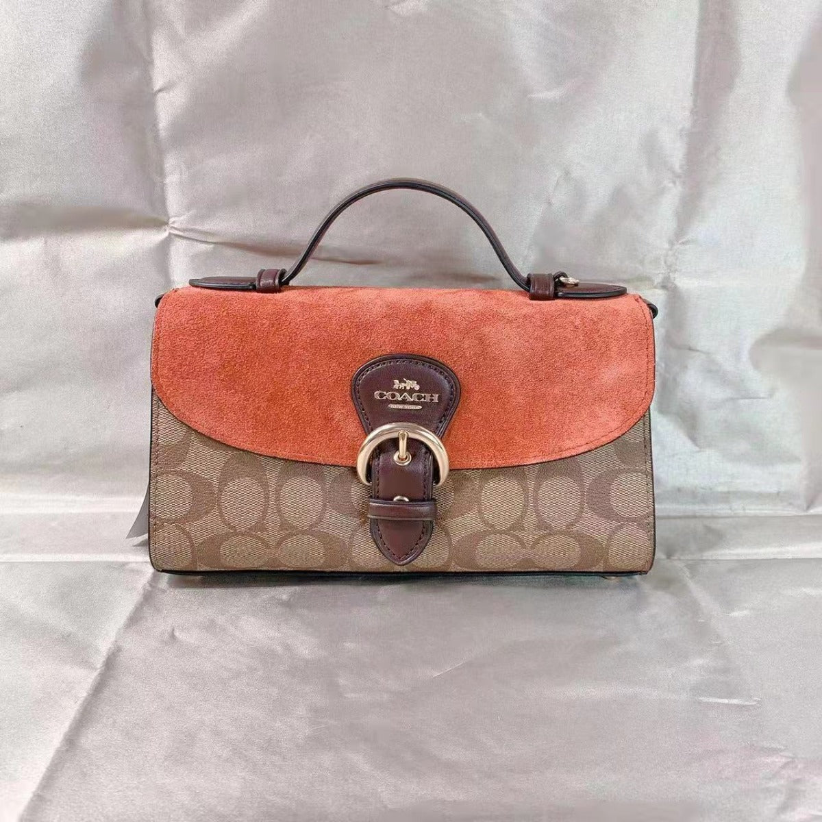 Coach C8516 Kleo Top Handle In Signature Canvas In Gold/Khaki Multi Coach C8516 Kleo Top Handle In Signature Canvas In Gold/Khaki Multi